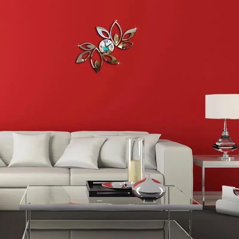 Product Introduction of 2024 New Clock on Wall Home Decor Multicolor LeaveAcrylic Hot Sale S Mirrored Design 3d Watch Living Room unique Gifts 9