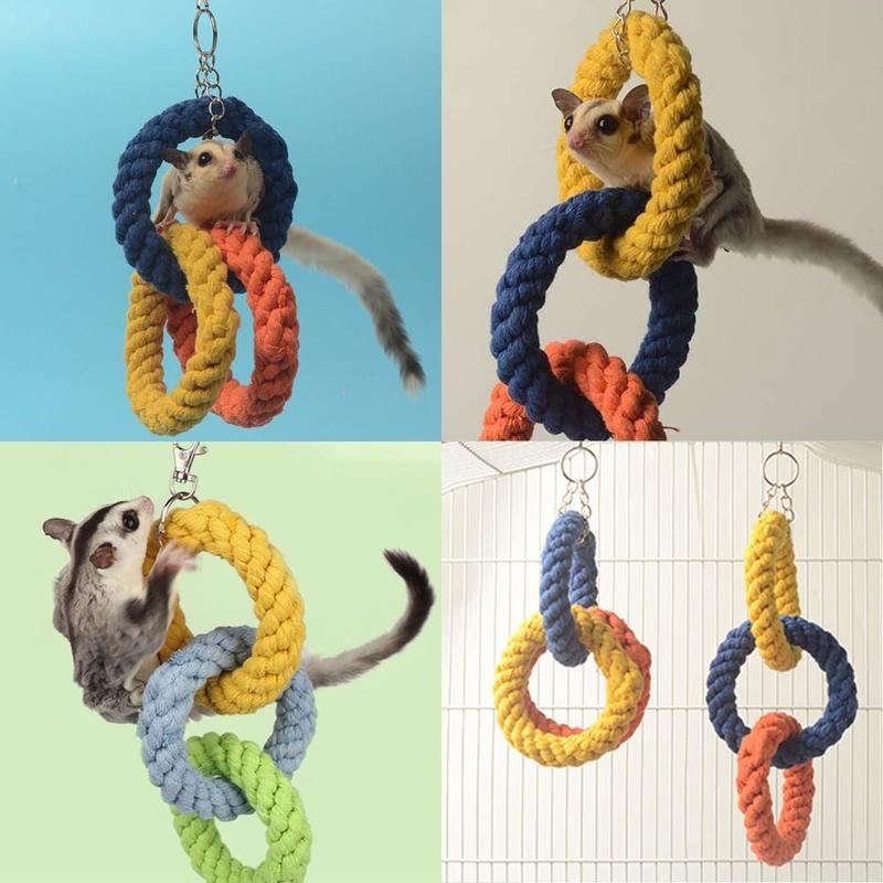 thetoo Exercise DIY Play Toys Set Cotton Rope Bird Rope Hanging Sugar Glider Cage Accessories Hamster Toy Climbing Rope Toys 7