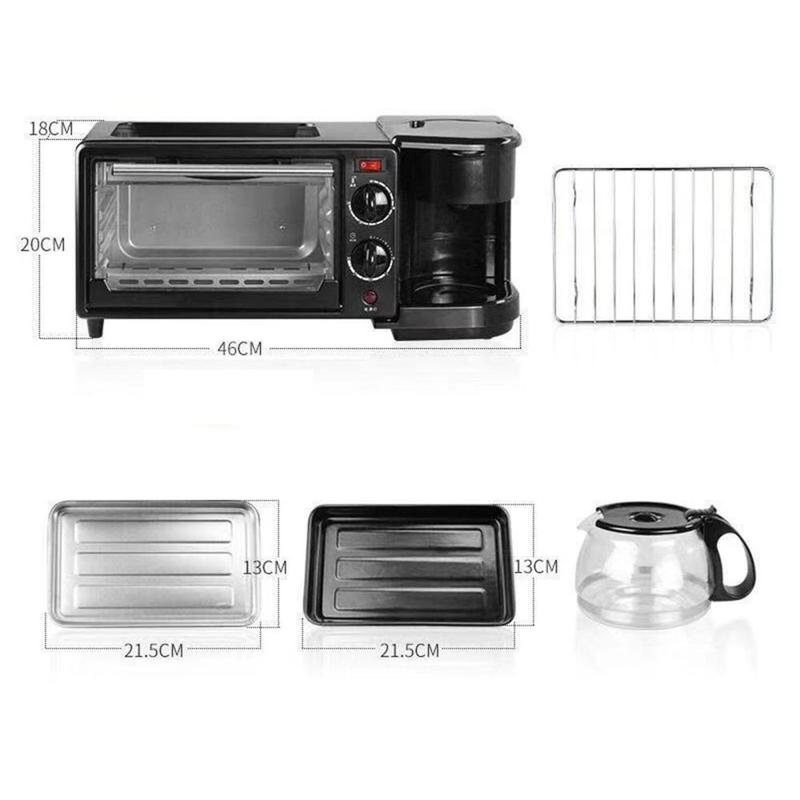 Product Introduction of 3 in 1 Breakfast Maker Stainless Steel Black Heat Selector Mode with Coffee Machine Toaster Oven for Sausages Egg Sandwich Bread 0