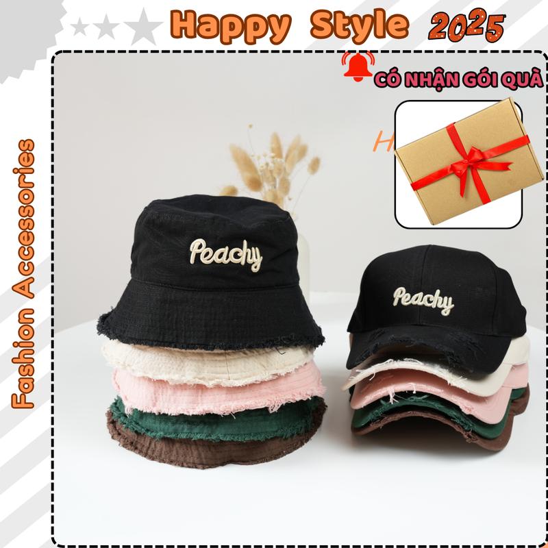 Mũ Lưỡi Trai Và Mũ Bucket Tua Rua Thêu Peachy Đội Đôi Đội Cặp Couple Nón Kết Chất Vải Kaki Cao Cấp Form Unisex Nam N215