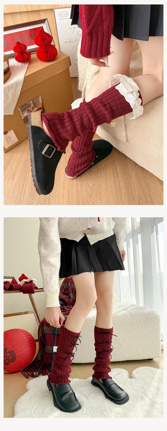 Product Introduction of Foot Sock Women's Autumn and Winter Red Leg Warmer Lolita Korean Lace New Year's Week Red Ballet Style JK Calf Socks 7