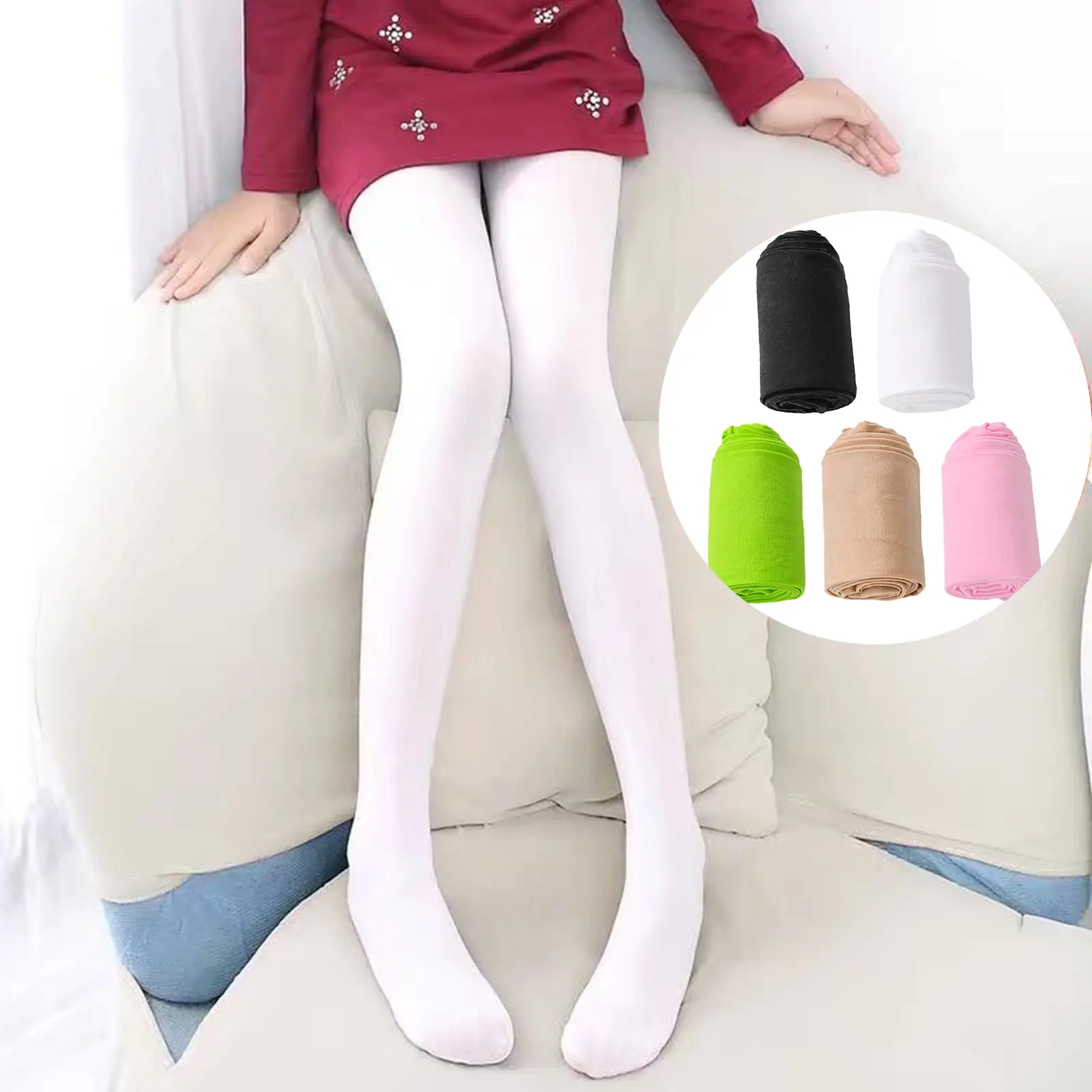 Girls Pantyhose Perfect Coverage Exquisite Toe Double Stretch Wear-resistant Super Elastic Breathable Daily Wear Velvet Girls' Solid Color Leggings Kids Supply