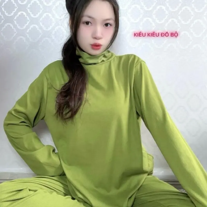 Bộ cổ lọ Thun tăm lanh dài tay,Quần Ống Ôm 2Size 40kg-75kg) 1