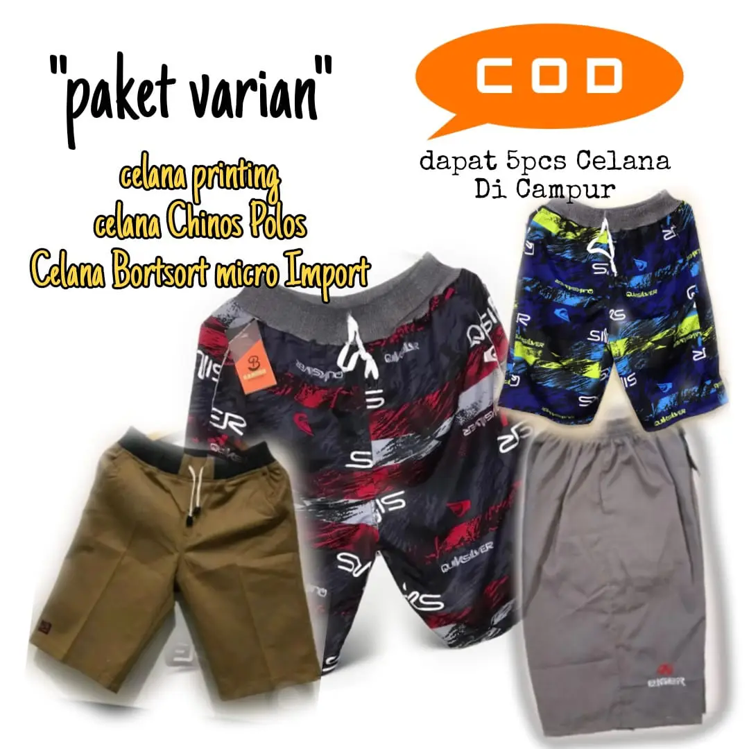 100k dapat 5pcs varian campur celana printing,cinos,bortshort Santai Low Waist A-Line Slim-fitting Dewasa Karet