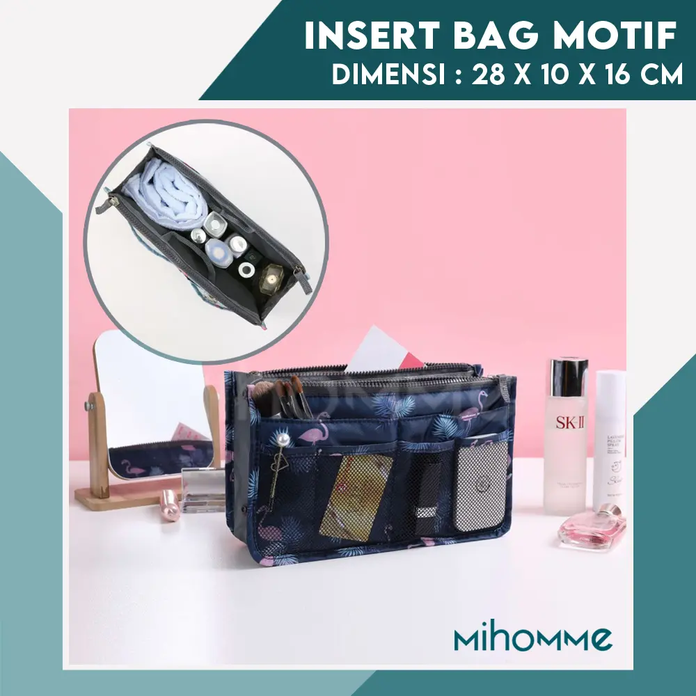 Insert Dual Bag In Bag Pouch Travel Organizer Dalaman Tas Kosmetik Motif