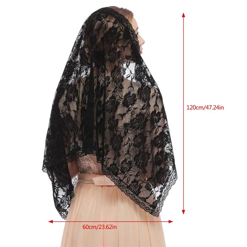 Product Introduction of Wedding Pray Scarf Mantilla Veil Floral Shawl Lace Trim for Ladies Mother Wedding Party Headwear Mantilla 0