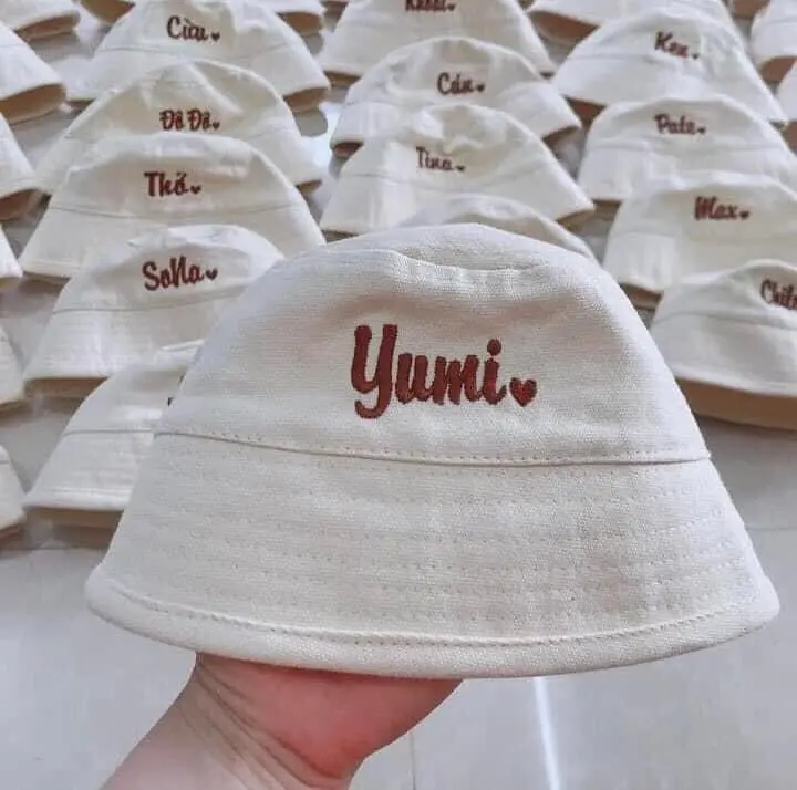 (Có Dây) Mũ Bucket thêu tên bé theo yêu cầu phong cách Hàn Quốc - Mũ vải dễ thương cho bé đi chơi đi học đi du lịch Nón