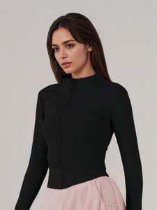 Chaqueta deportiva para mujer con cremallera y agujero para el pulgar, ropa de abrigo deportiva, cómoda y transpirable de manga larga para entrenamiento en el gimnasio y para correr, ropa deportiva para señoras para todo el año
