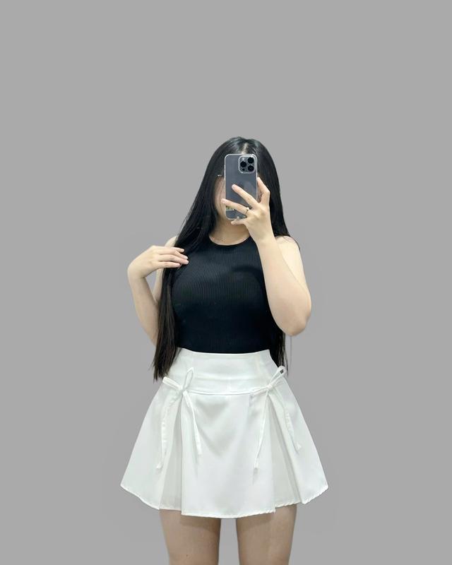 Chân Váy Ngắn Xếp Ly Bigsize Nữ Dáng A Tennis Đính Nơ Cạp Cao Chất Vải Tây Đứng Form Có Quần Bảo Hộ - CV418 Women Voan Voi Đen 2