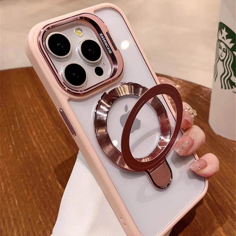 Ốp Điện Thoại Có Giá Đỡ Nam Châm MagSafe Trong Suốt, Sang Trọng, Tương Thích Với iPhone 11, 12, 13, 14, 15, Pro Max, Ốp 14 Plus, Bảo Vệ Chân Đế Ống Kính, Thích Hợp Cho iPhone, [Chuyển Phát Nhanh]