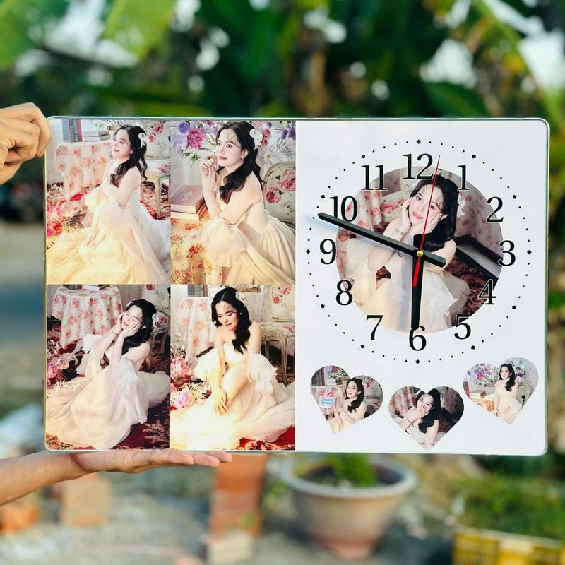    Đồng  Hồ in ảnh cá nhân   Đồng hồ tráng gương mặt kim trần - Bộ máy kim trôi không tiếng ồn - Vừa xem ảnh xem giờ cực kì tiện lợi 