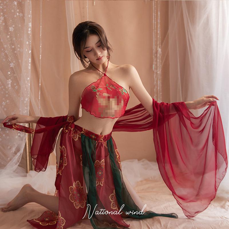 Bộ Đồng Phục Hanfu Kỳ Lạ, Yegeng Phong Cách Mới, Apsaras Bay Đôn Hoàng Cổ Đại, Đồ Lót Gợi Cảm, Băng Bụng Xuyên thấu In Hình Gợi Cảm, 2025 2