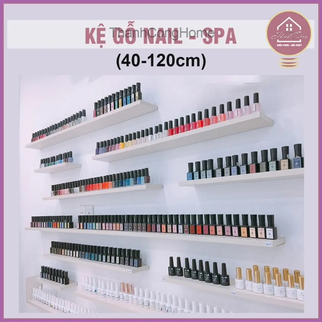 Kệ gắn tường Spa - Tiệm Nail - Kệ Sơn mónġ, Đợt gỗ sâu 8cm