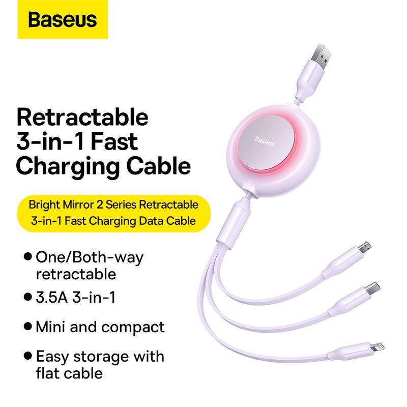 Cáp Sạc Baseus 3.5A 3 Trong 1 Đầu Micro + Type C + Lightning - Phụ kiện Hỗ Trợ Truyền Dữ Liệu Có Thể Thu Lại Tiện Dụng cho Phone Usb