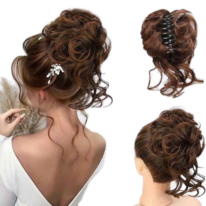  Tóc búi xoăn lơi búi xoăn lơi tóc giả dạng kẹp & cột chất tơ mềm mượt như toc thật 