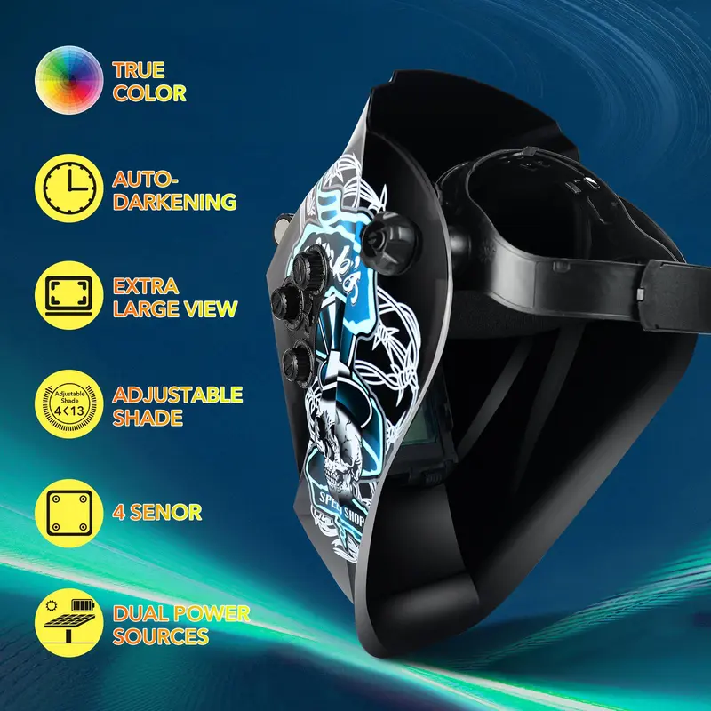 TRQWH Solar Powered Welding Helmet, Auto Darkening True Color Welding Hood with 4 Arc Sensor, Welder Mask for TIG MIG ARC Weld Plasma Cut Grinding, Welding Accessories 6