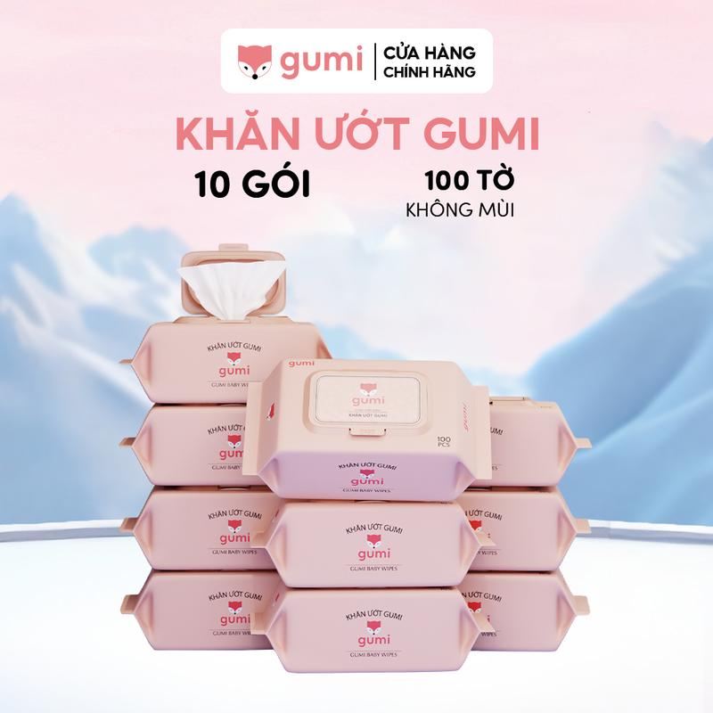 Thùng 10 gói khăn ướt Gumi không cồn không parabens cao cấp dành cho em bé