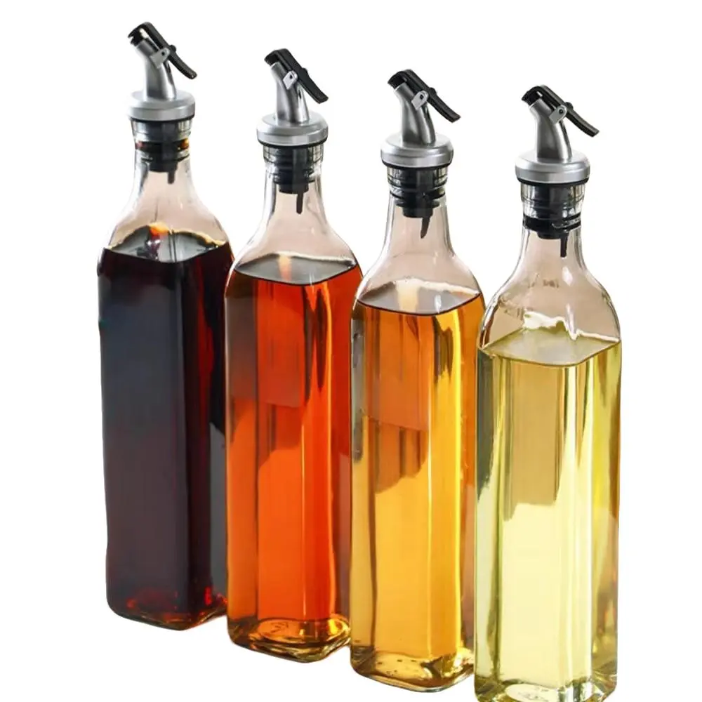 Modern Oil Dispenser Bottle, 1/2/4 Counts Clear Glass Olive Oil Dispenser with Pour Spout, Vinegar Dispenser, Liquid Seasoning Bottle, Containers, Kitchen Cooking Utensils