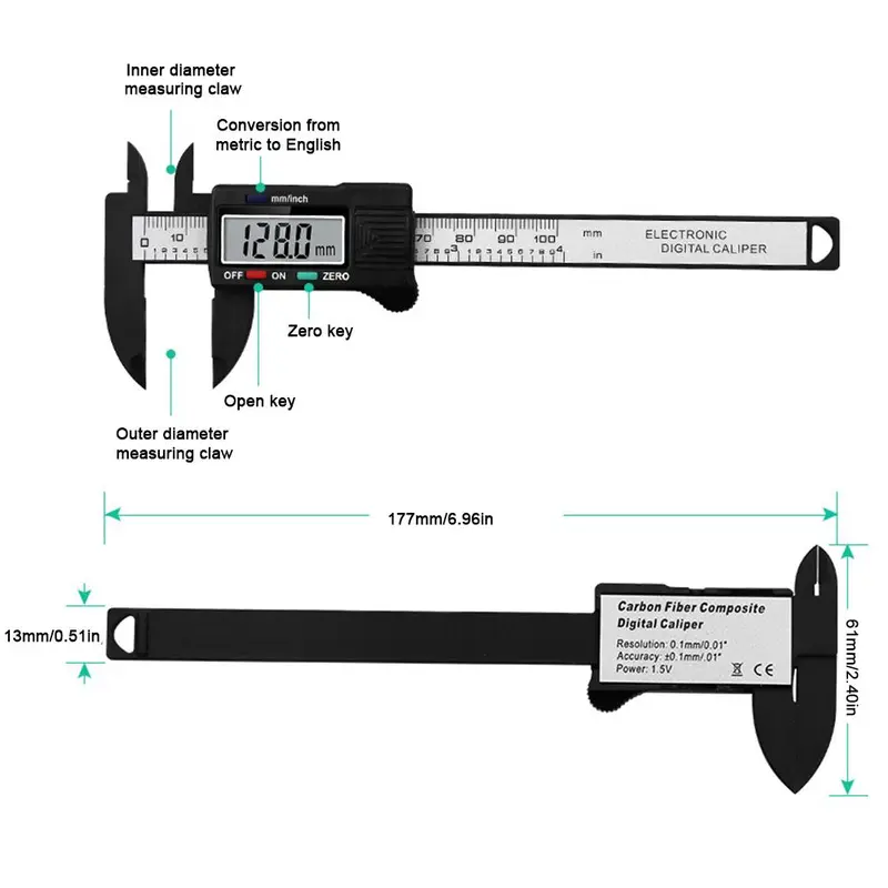 Thước kẹp Vernier Màn Hình Điện Tử, Chất Liệu Thép Không Gỉ, Độ Chính Xác Kỹ Thuật Số 100Mm, G5M2 8