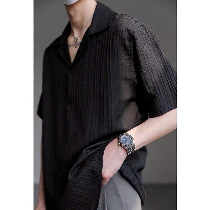 Áo sơ mi nam nữ tay ngắn Lụa Xốp trẻ trung Hot trend thời trang Unisex 17.Seventeen Menswear Cổ Tròn 3