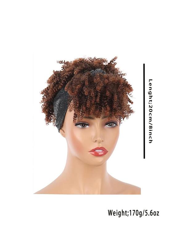 8 Inch Afro Brown Short Curly Wigs with Headband for Women, Gorgeous Fluffy Wigs with Bangs, Synthetic Full Machine Wigs for Party, Daily Use 1