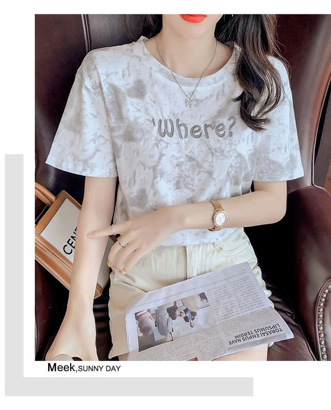 Product Introduction of M58 Embroidered Short Sleeve T-shirt Women's Loose Bottoming Shirt Large Size Top 2022 New Spring and Summer New Ins Fashion Half Sleeve 13