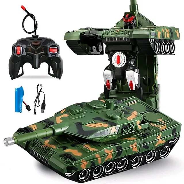 RC Tank Jadi Robot Transformers Remote Control - Mainan Mobil Remot Kontrol War Tank BajaTiger Battle Tembak Light Sound Batre Cas 0
