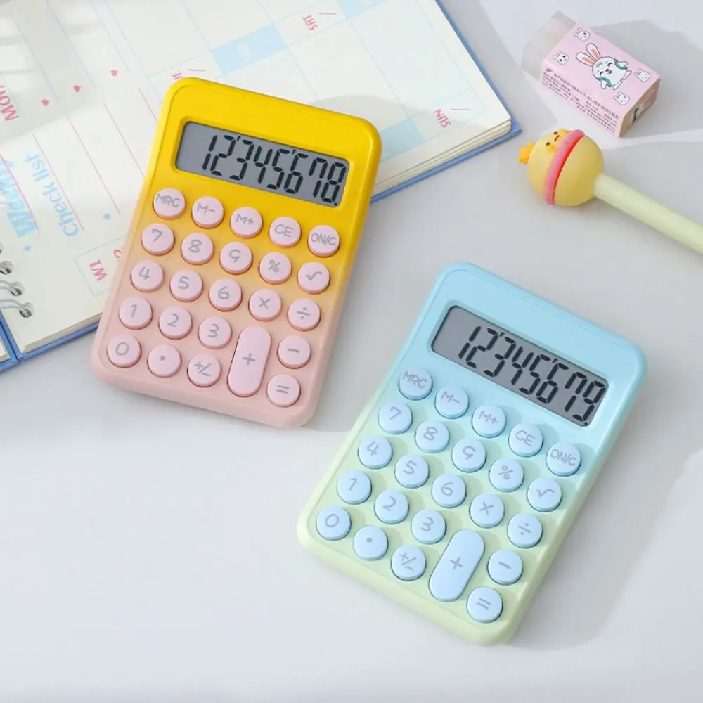New 8-digit Electronic Calculator Mini Candy Color Keyboard Calculator Cartoon Silicone Button Math Calculators School Supplies