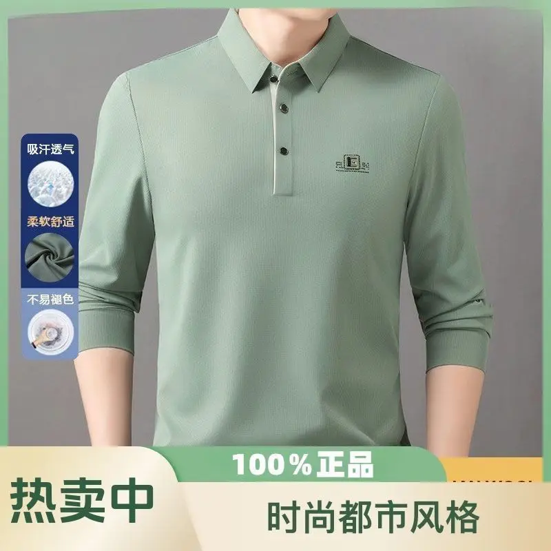 Áo Thun Dài Tay, Cổ Bẻ Áo, Dáng Rộng Vừa Vặn, Hàng Hóa Thật Mới Mùa Thu, Phong Cách Polo, Thích Hợp Cho Công Sở Cao Cấp Trung Niên, Áo Nỉ Thường Ngày Nam Menswear Shirt