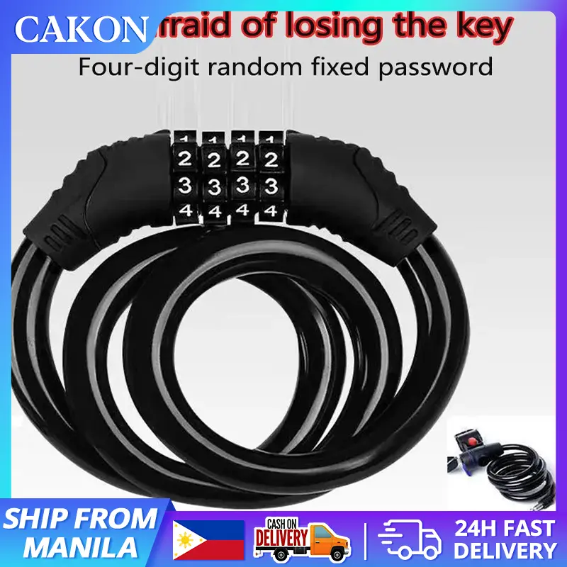 Bike Lock 4 Digit Combination Code Anti-Theft Bicycle Security Lock Road Bike Cable Spiral Password
