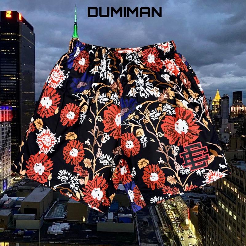 Quần short đùi nam Âu Mỹ hoa cúc đỏ EE chất liệu polyester co sãn 2 chiều size 45-105kg  Menswear