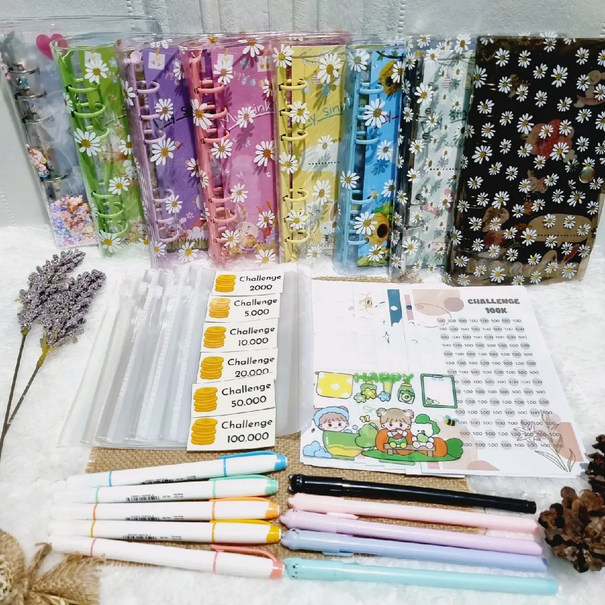 PAKET BINDER MENABUNG A6 DAISY TRANSPARAN SEQUIN MANIK TRANSPARAN RING WARNA AMPLOP Kertas Paper Foto