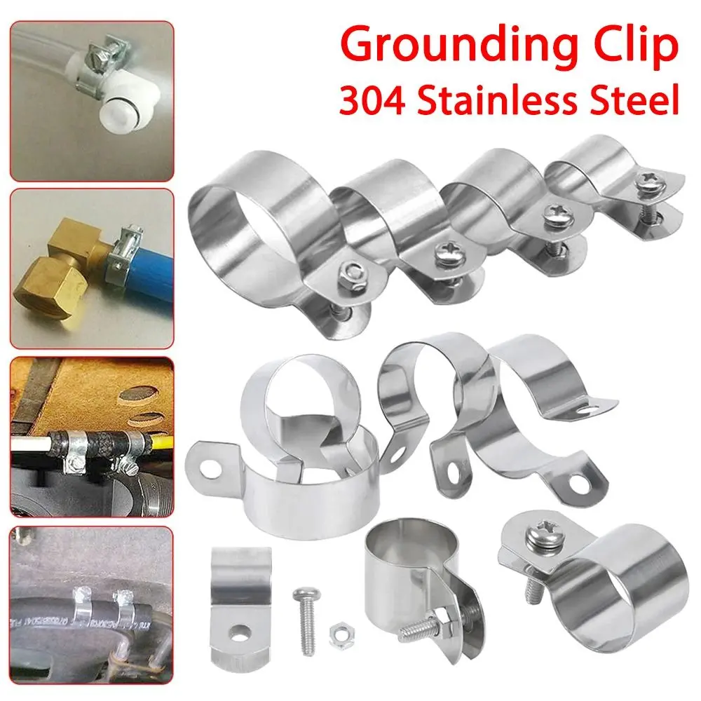 1Pcs New with Screws Nuts Hose Clamp Fastening Hardware Horseback Grounding Clip 304 Stainless Steel Dia 10mm-60mm Pipe Buckle
