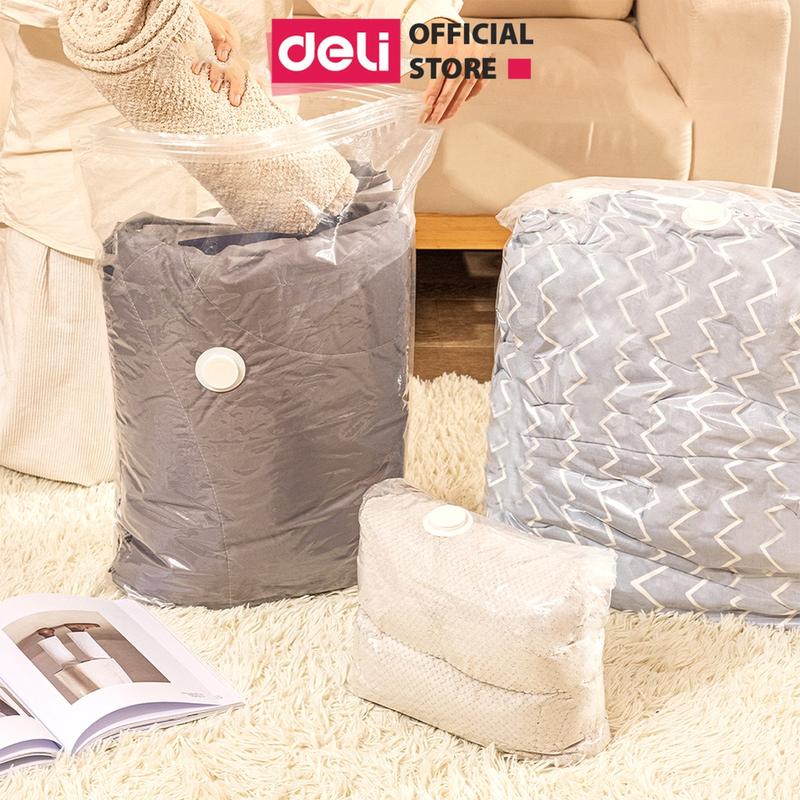 Túi hút chân không đựng quần áo Deli KHÔNG CẦN DÙNG BƠM loại dày cao cấp bọc để chăn màn 2 lớp khóa zip chống rò rỉ hơi