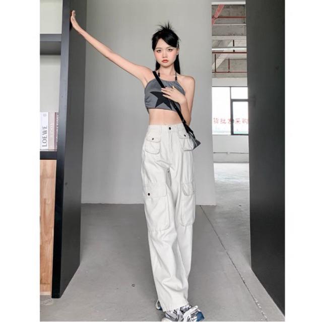 BEIGE JEANS CELANA PANJANG WANITA CARGO LONG PANTS WOMEN MX681 5