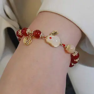 U CUSTOM - Gelang Tangan Cantik Manik Manik Giok Keberuntungan Motif Kelinci Gelang Tangan