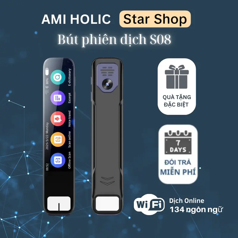 Bút phiên dịch thông minh S08 phiên bản mới Dịch trực tuyến 134 ngôn ngữ Scan văn bản và dịch hình ảnh Ghi âm thông minh 0