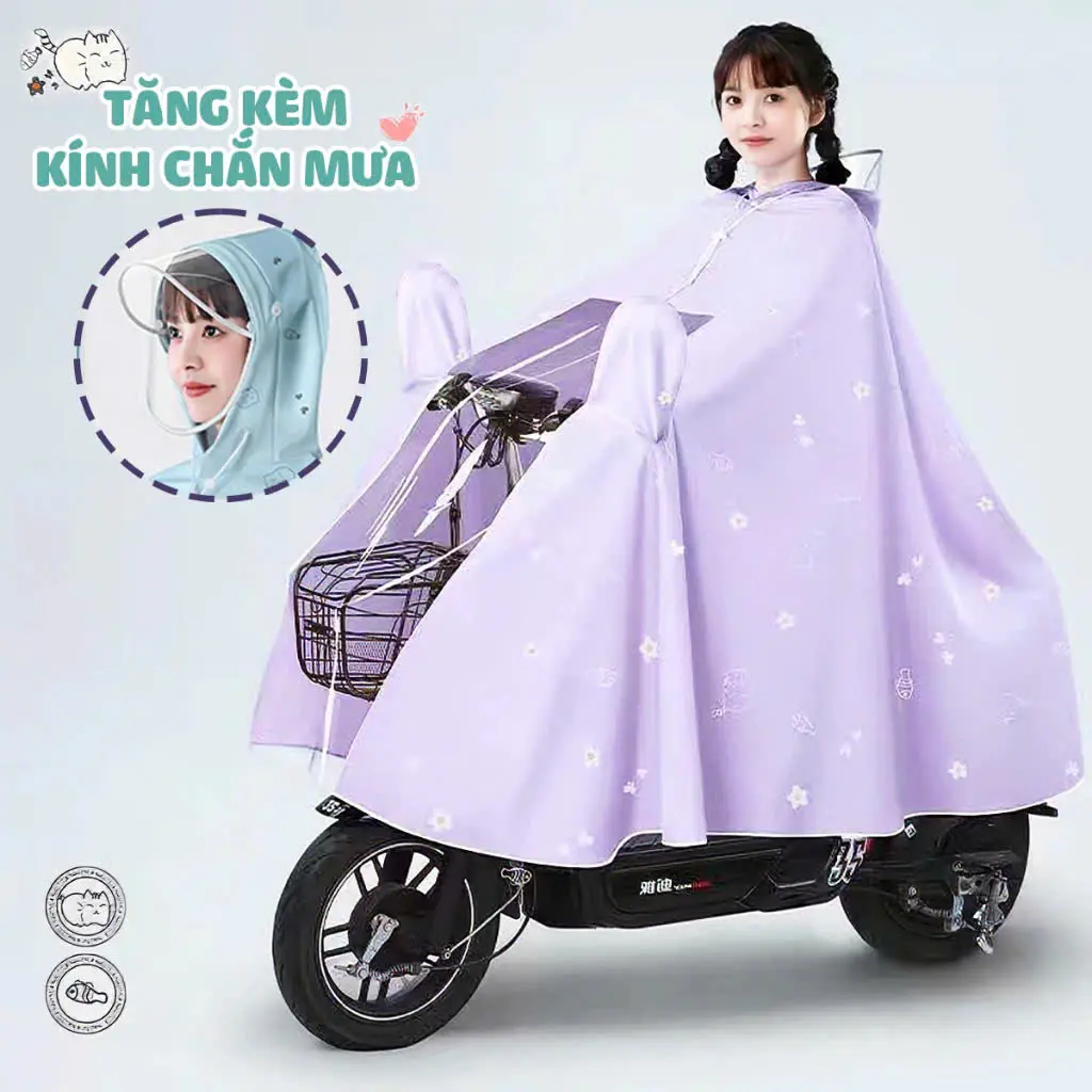 Áo Mưa Trong Suốt Cao Cấp Cho Mẹ Và Bé Đi Xe Máy Có Chắn Gương - Hàng Nội Địa Trung - Cao Su Đồng