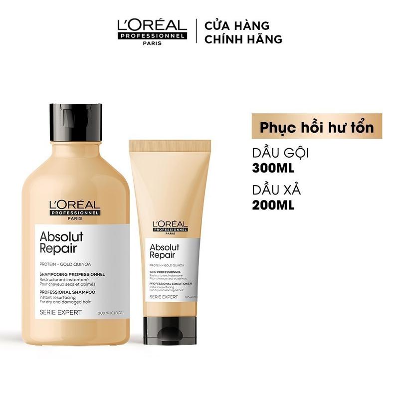  Combo phục hồi tóc hư tổn LOreal Professionnel Serie Expert Absolut Repair Gold Dầu gội 300ml và Dầu xả 200ml Chăm Sóc Tóc 