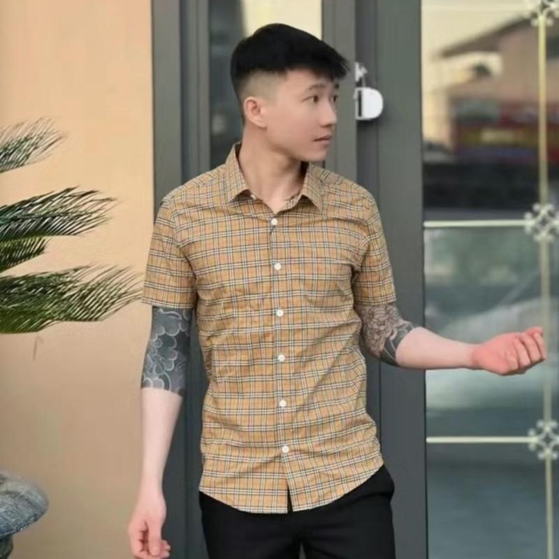 Áo sơ mi nam tay ngắn kẻ sọc caro vàng chất dày dặn Form chuẩn Boy phố mặt thoáng mát Menswear Top Shirt Jean