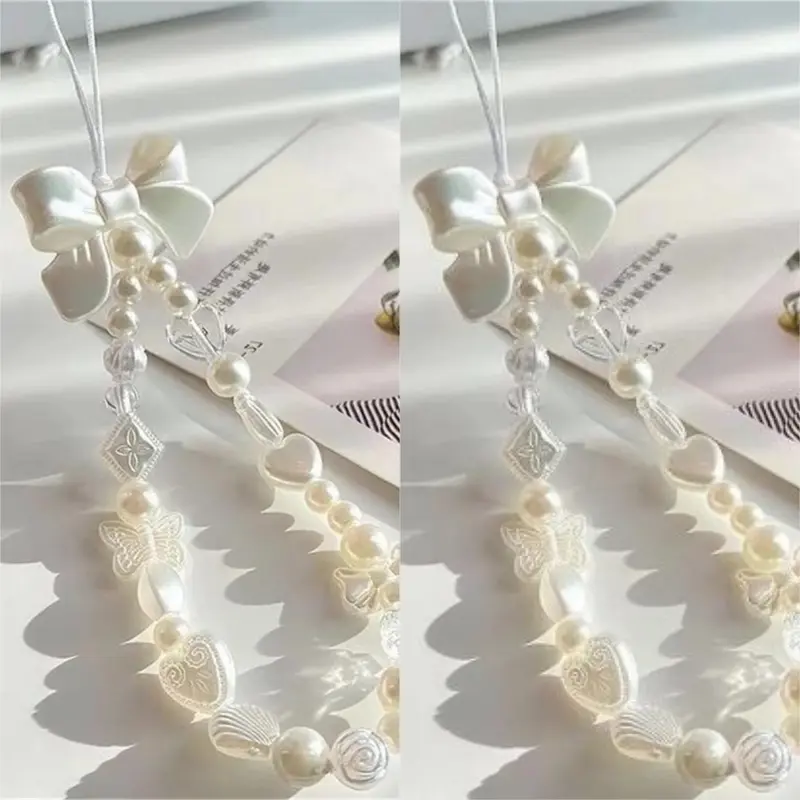 Dây Chuyền Điện Thoại, Phong Cách Hàn Quốc, Thiết Kế Nơ Trái Tim Quyến Rũ Dễ Thương, Dành Cho Phụ Nữ Và Trẻ Em Gái, 1 / 2 Cái, Dây Đeo Trang Sức Điện Thoại, Dây Đeo Buộc Đính Cườm, Phụ Kiện Dây Treo 8