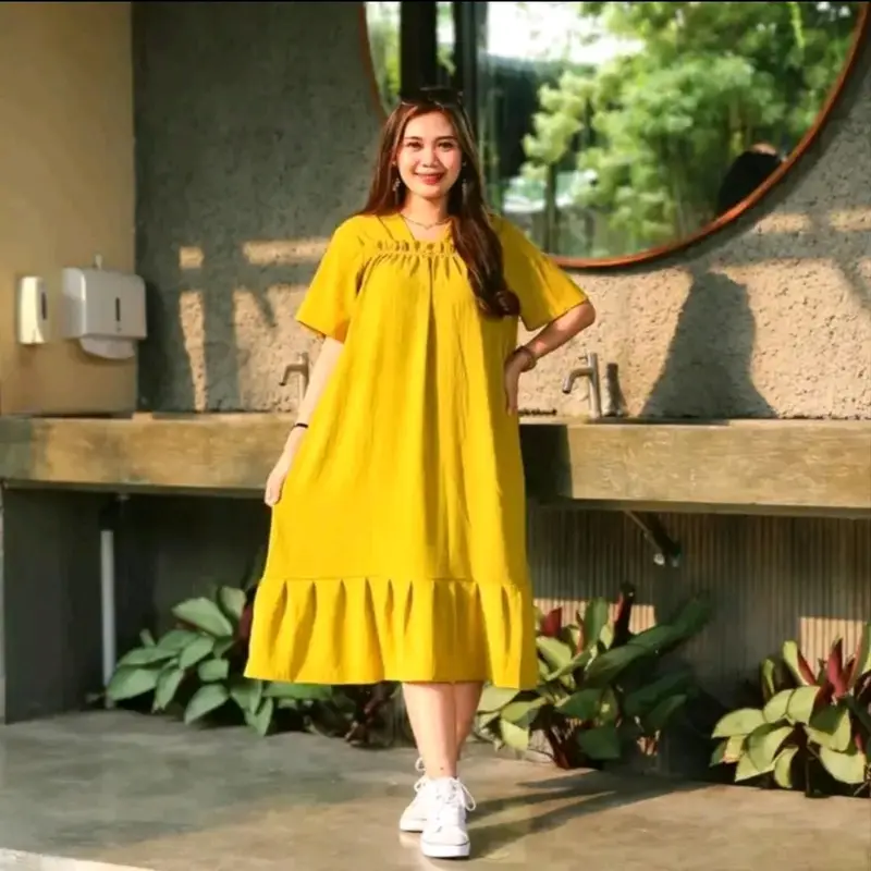 Daster Fuji Kerah Gantung Bahan Cringkel Polos Airflow Cantik Crinkle Dress Kain 7