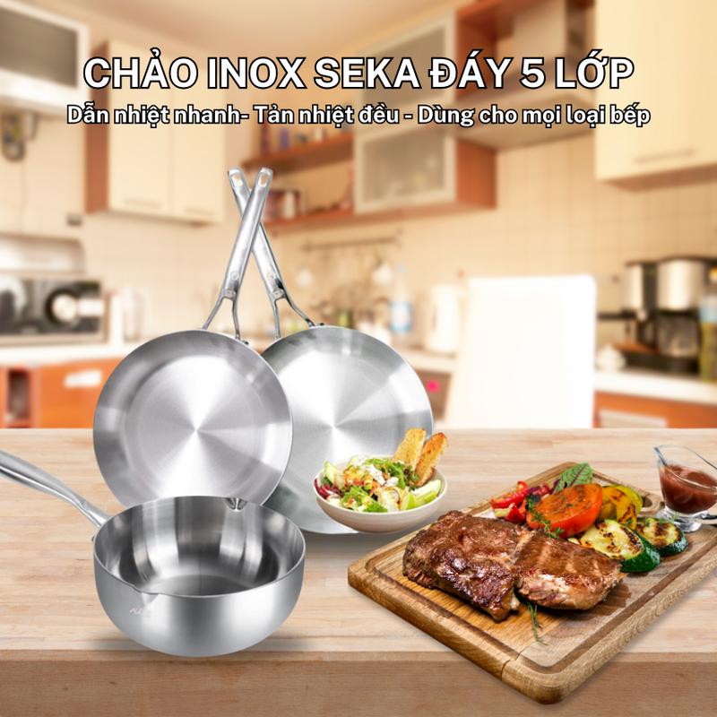 Chảo Tuyết Nguyên Khối Inox Sâu Lòng SEKA SK6030 Chống Dính Dùng Cho Mọi Loại Bếp 3 Size Hàng Chính Hãng