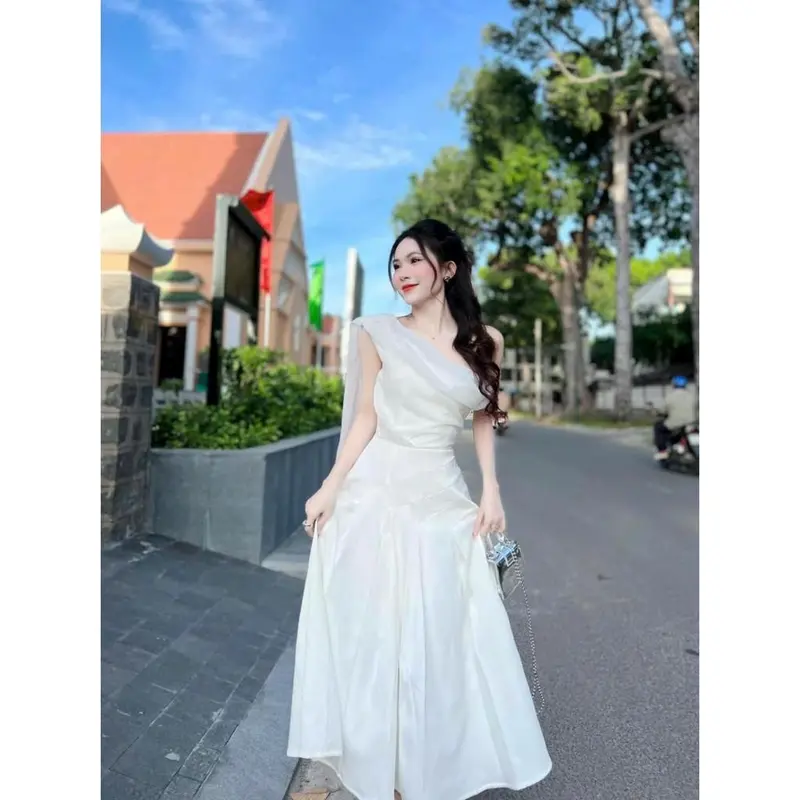 Đầm thời trang nữ dự tiệc sang trọng phối dây choàng cổ chất tapta cúp ngực không tay dáng váy dài xoè maxi sang chảnh 4