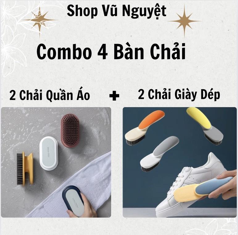 [ Combo 4 Bàn Chải ] [ 2 Chải Quần Áo + 2 Chải Giày Dép ] Bàn Chải Chà Vệ Sinh Làm Sạch Quần Áo, Giày Dép Có Tay Cầm Chắc Chắn Tiện Lợi, Lông Mềm