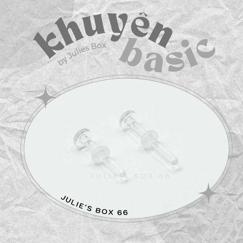 1 Chiếc XỎ Khuyên Tai Thủy Tinh Un isex Giữ Lỗ Trong Suốt Không Ngứa Bông Tai Julies Box 66