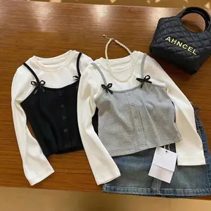 Anak perempuan Kemeja Lengan Panjang Dekorasi Busur Korea 2-10 tahun