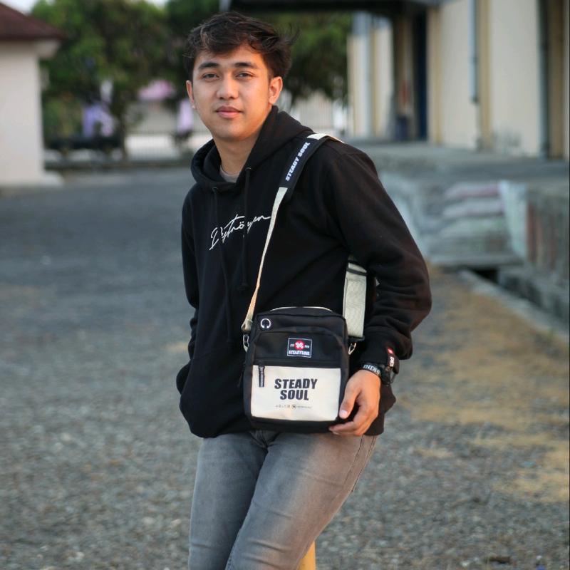 SLING BAG TAS SELEMPANG PRIA DAN WANITA DISTRO ORIGINAL STEADYSOUL Cowok Slingbag Polos Hitam Kulit PU 5