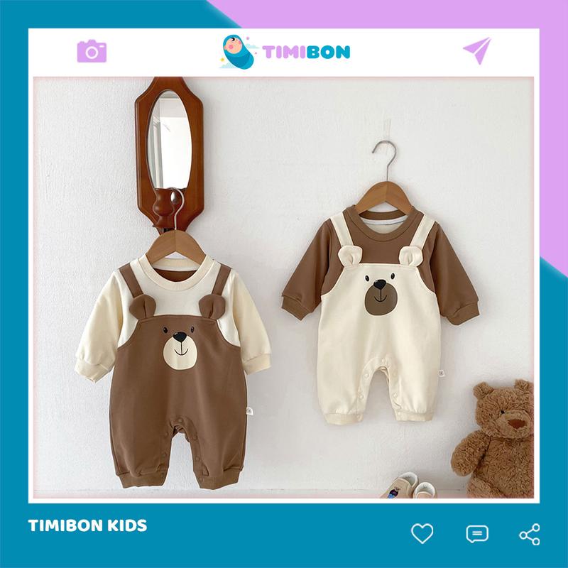 Bodysuit Dài Tay Cho Bé Trai Gái Vải Cotton Da Cá Dày Dặn Áo Liền Quần Hình Gấu Trẻ Sơ Sinh Voi – BDD60