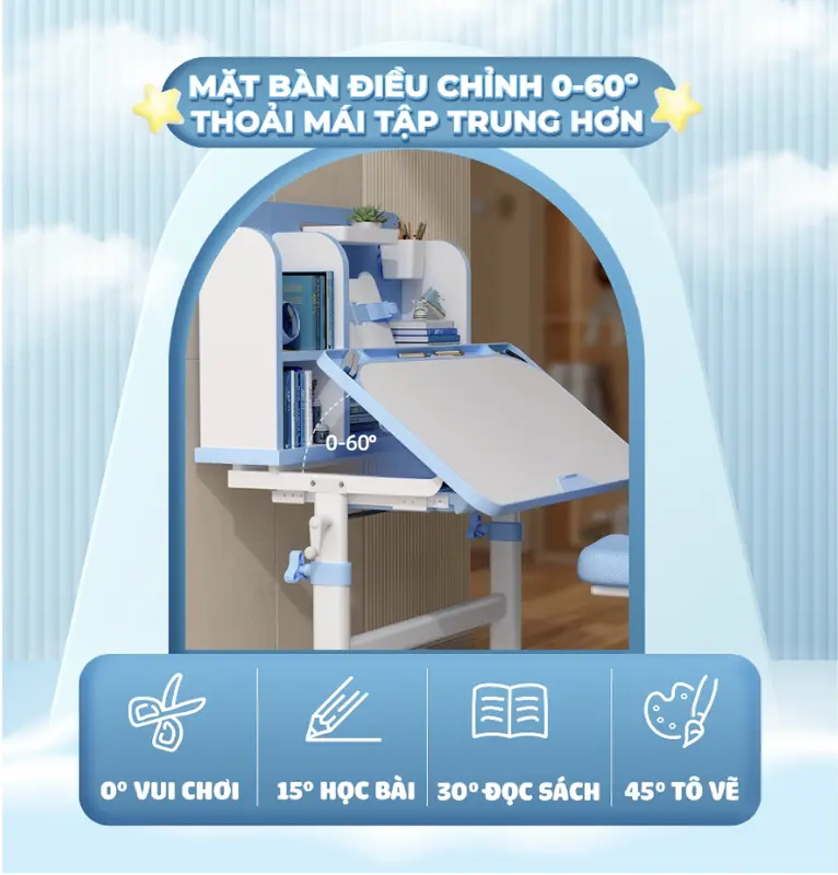 Bộ Bàn học cho bé Sakawin A16 Cải tiến cao cấp Nâng hạ tay quay cả bàn và ghế Tặng bộ quà 6 Món đầy đủ 4